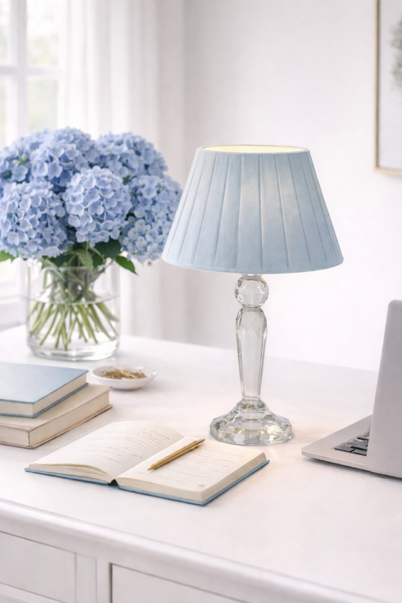 Round Crystal Rechargeable Lamp with Blue Shade