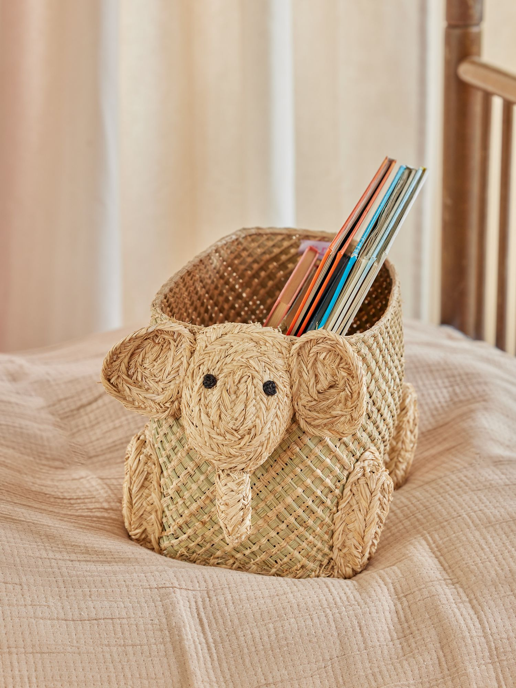 Small Raffia Elephant Seagrass Storage Basket - Natural