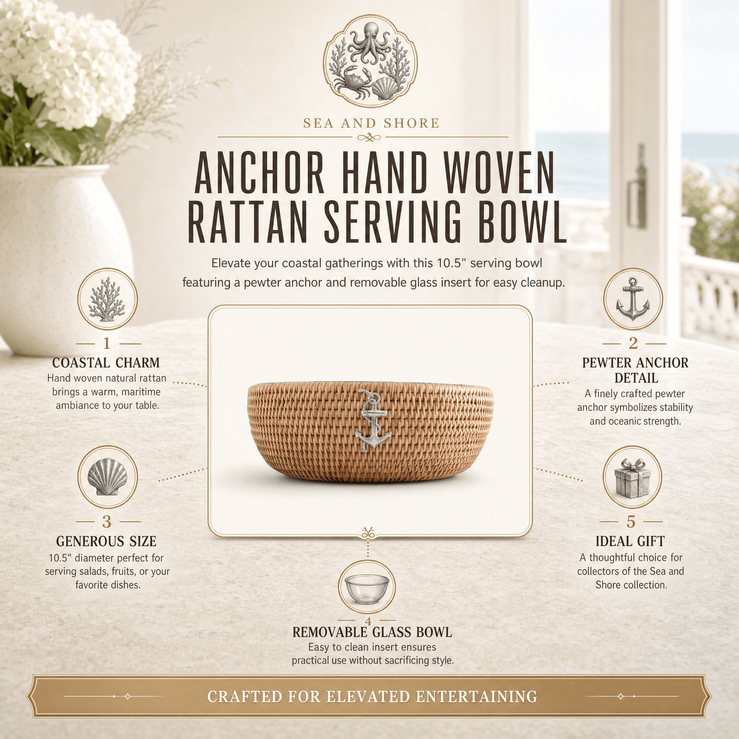 Anchor Hand-Woven Rattan Serving Bowl