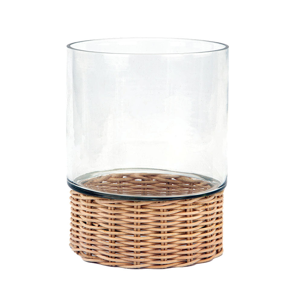 Clear Glass and Rattan Candleholder
