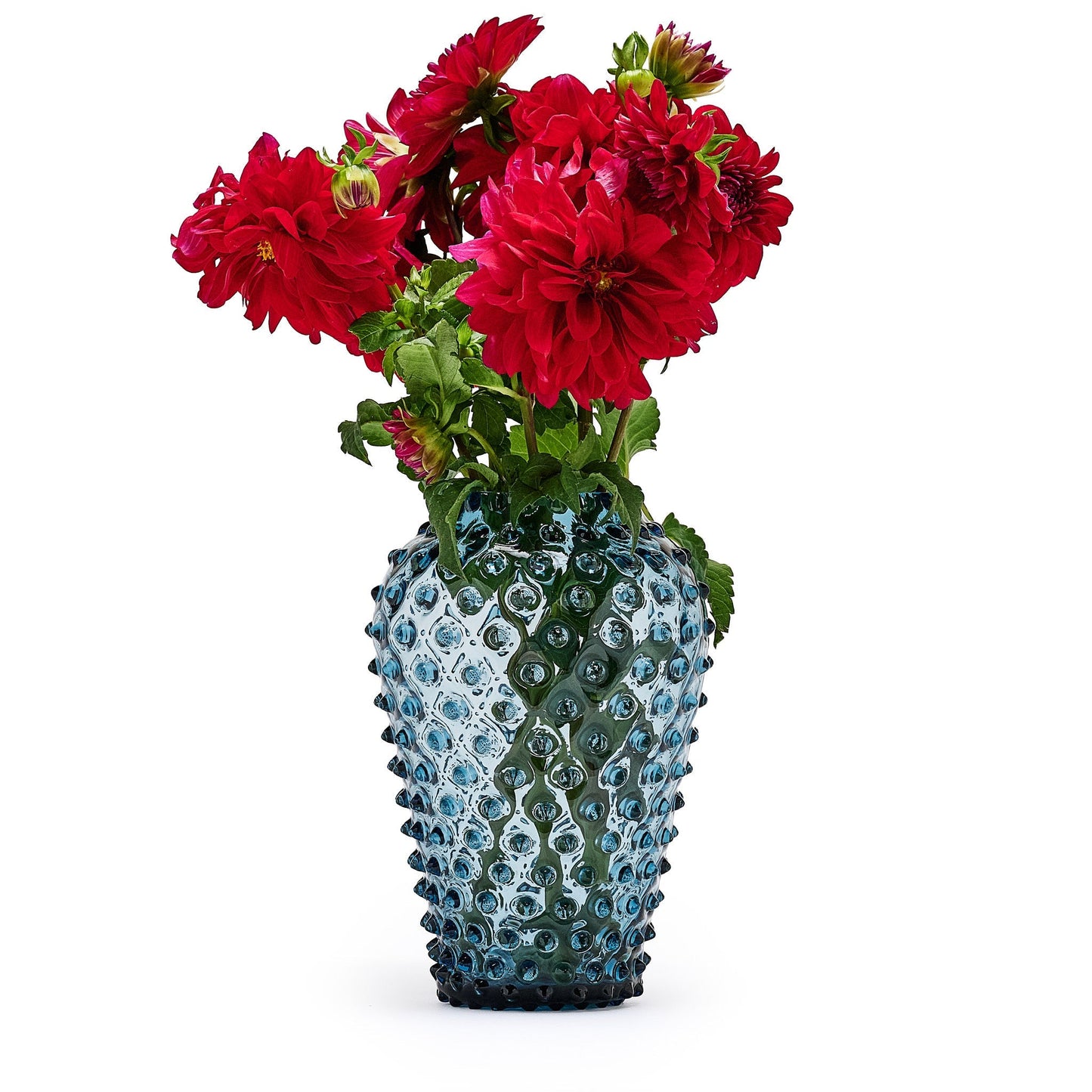 Hobnail Vase Barrel in Midnight Blue - Coastal Textured Glass Vase, Beach House Decor