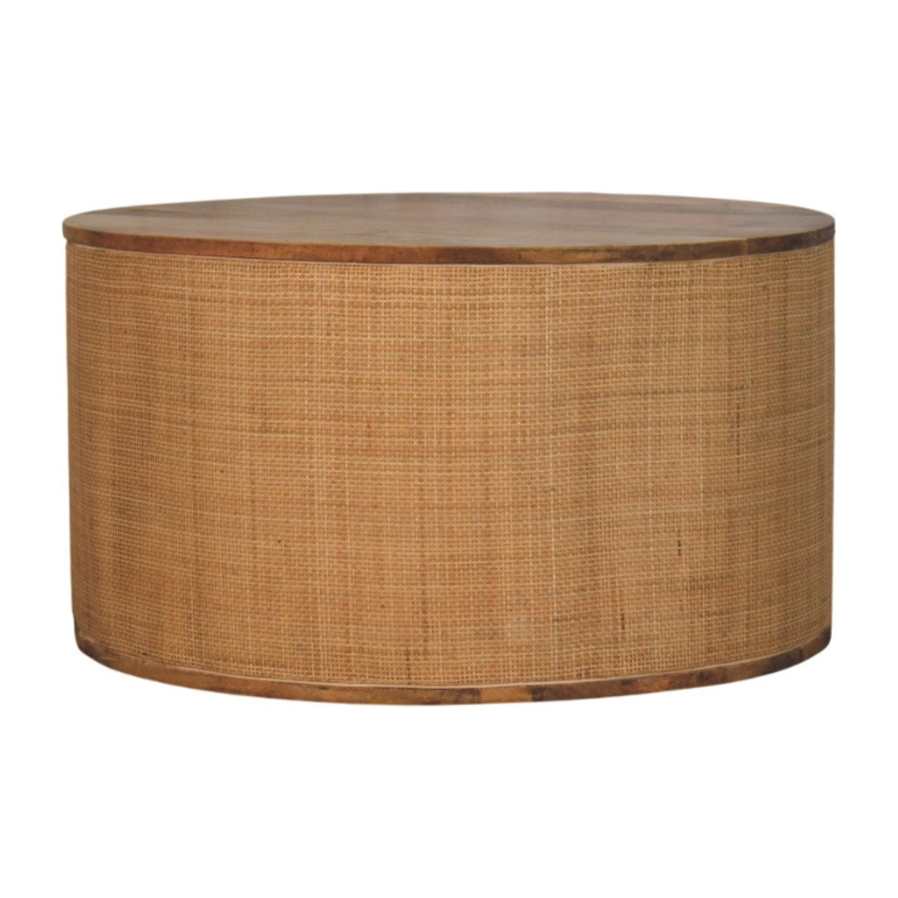 Larissa Round Coffee Table - Solid Mango Wood with Rattan Base