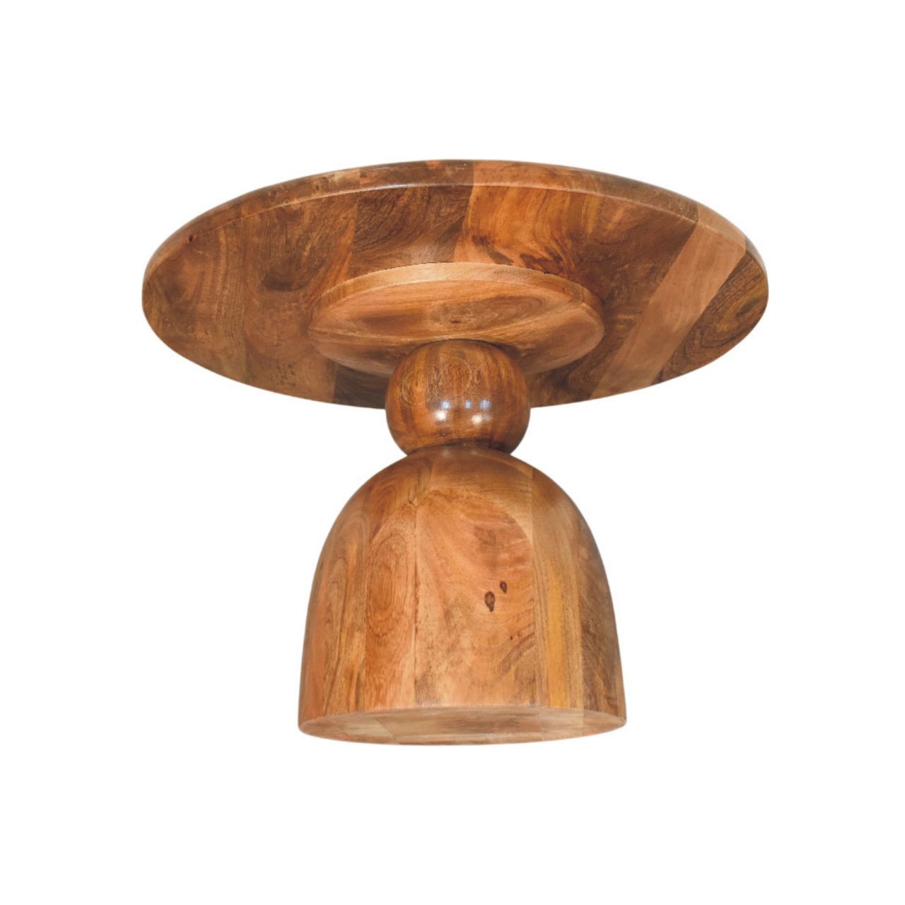 Solid Wood Sculpted Pedestal Coffee Table - Coastal Handcrafted Mango Wood Statement Coffee Table, Beach House Furniture