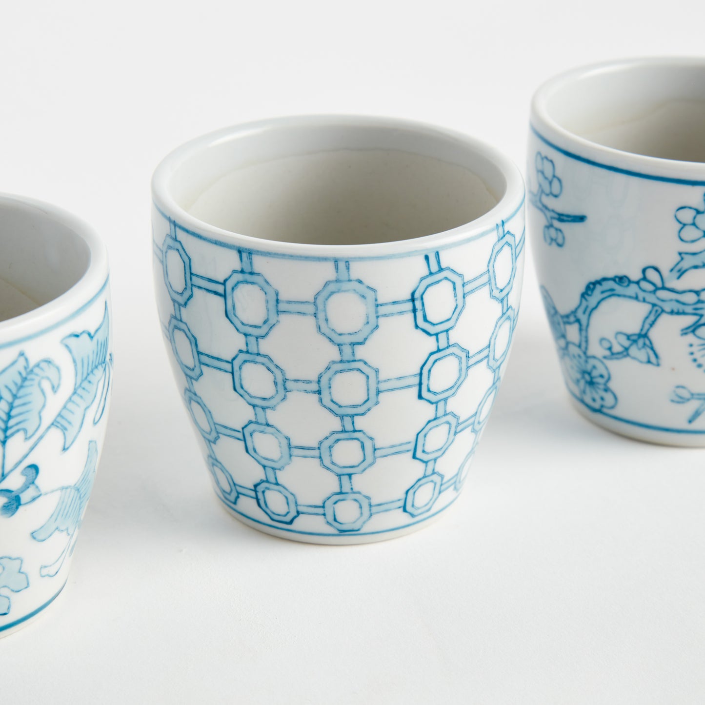 Monarch Mini Flower Pots Set of 6 - Coastal Hand-Painted Chinoiserie Porcelain Mini Pots, Beach House Decor