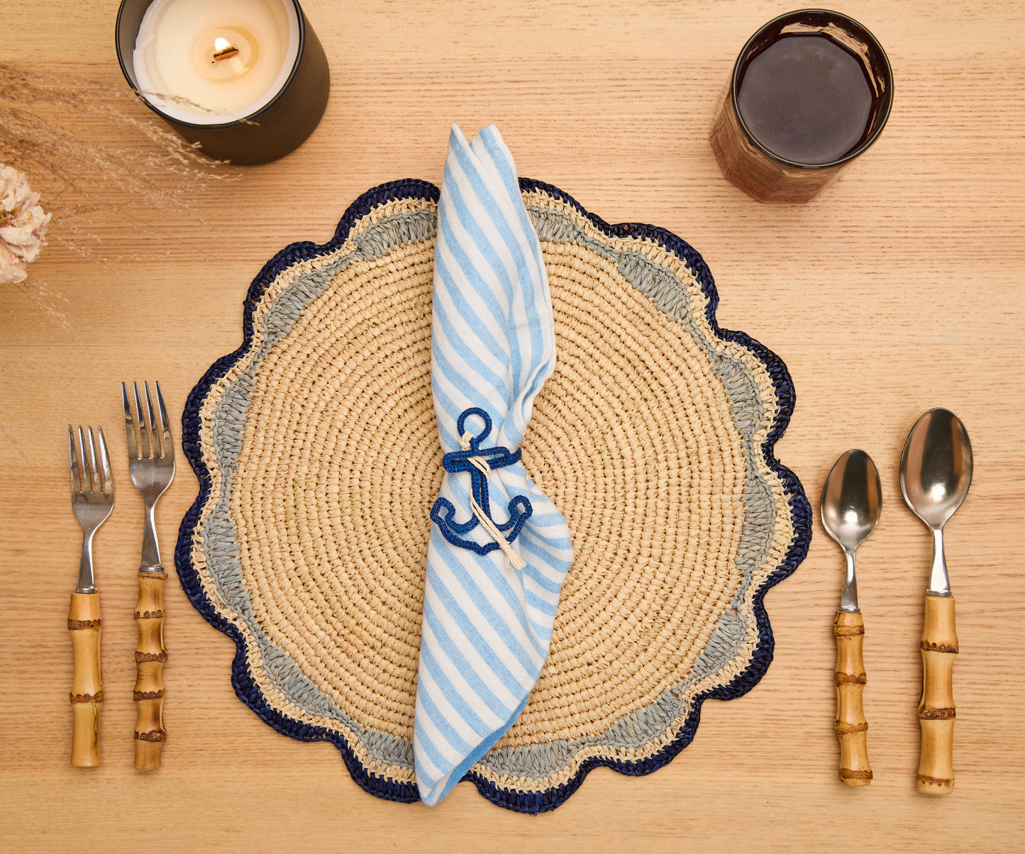 Nautical Anchor Napkin Rings – Handmade Raffia Napkin Holders, Set of 4