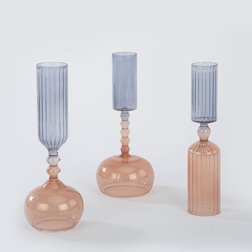 Etched Borosilicate Glass Bud Vases in Smoke