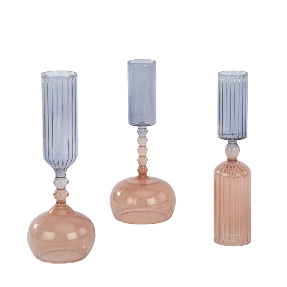 Etched Borosilicate Glass Bud Vases in Smoke