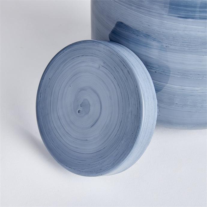 Close up of blue painted lid