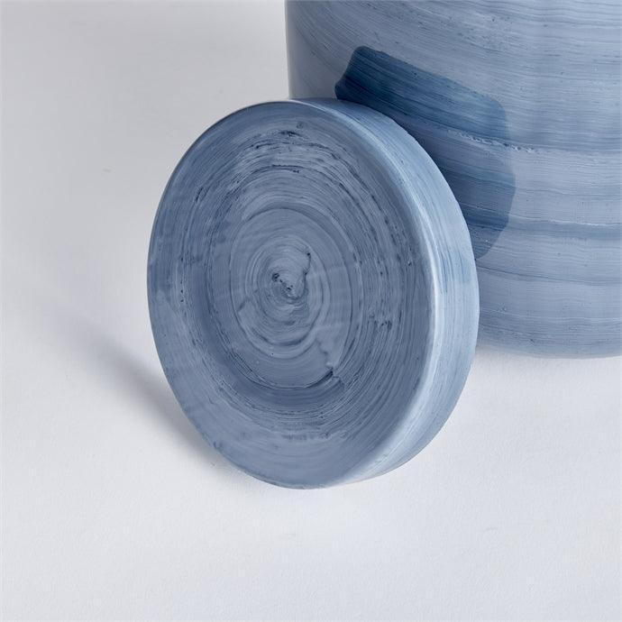 Close up of blue jar lid