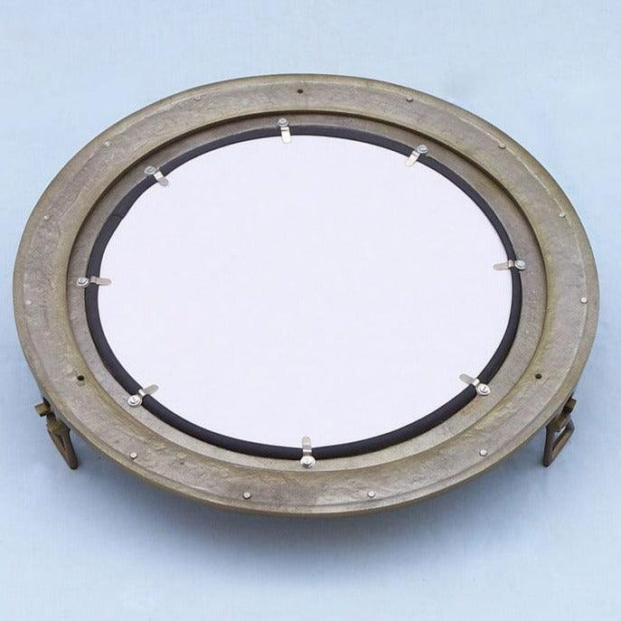 Antique Brass Porthole Mirror with Deluxe Nautical Design - 24 Inch - Surfside Chic Decor
