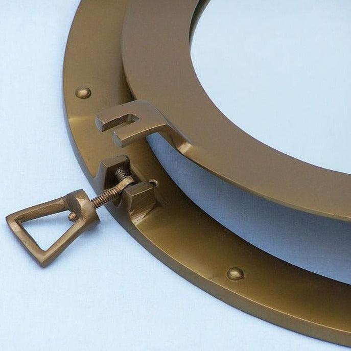 Antique Brass Porthole Mirror with Deluxe Nautical Design - 24 Inch - Surfside Chic Decor