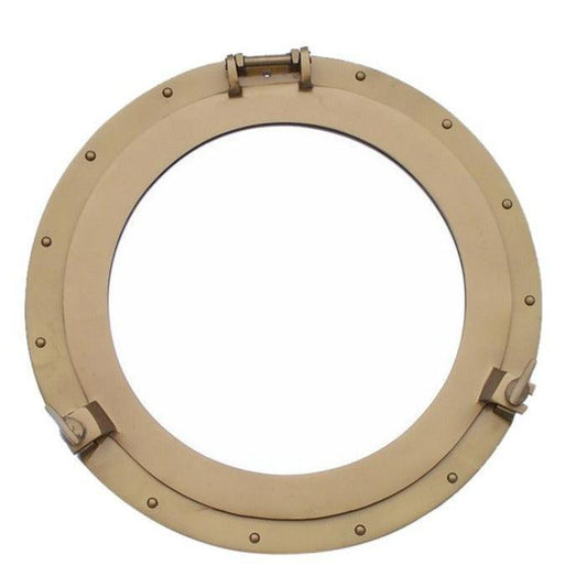Antique Brass Porthole Mirror with Deluxe Nautical Design - 24 Inch - Surfside Chic Decor