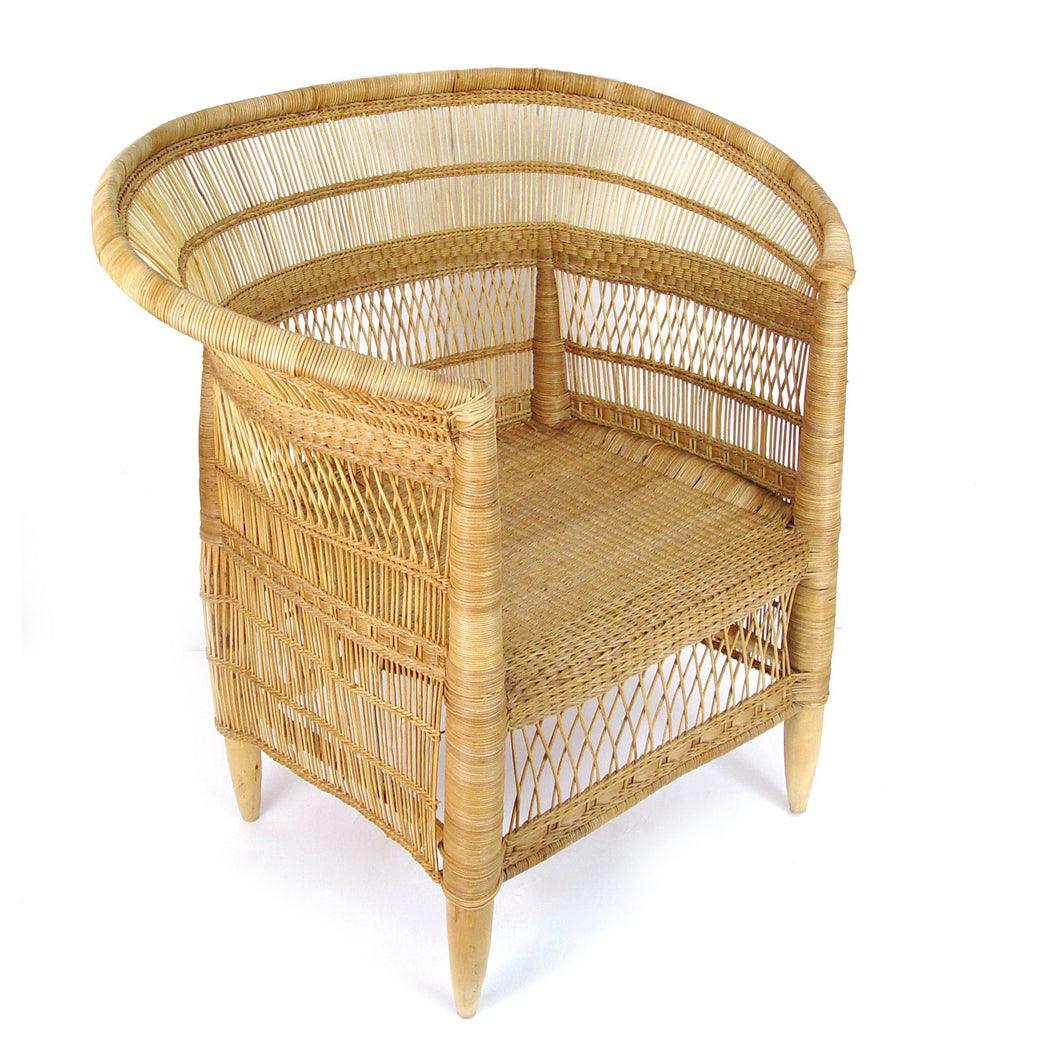 a wicker chair on a white background