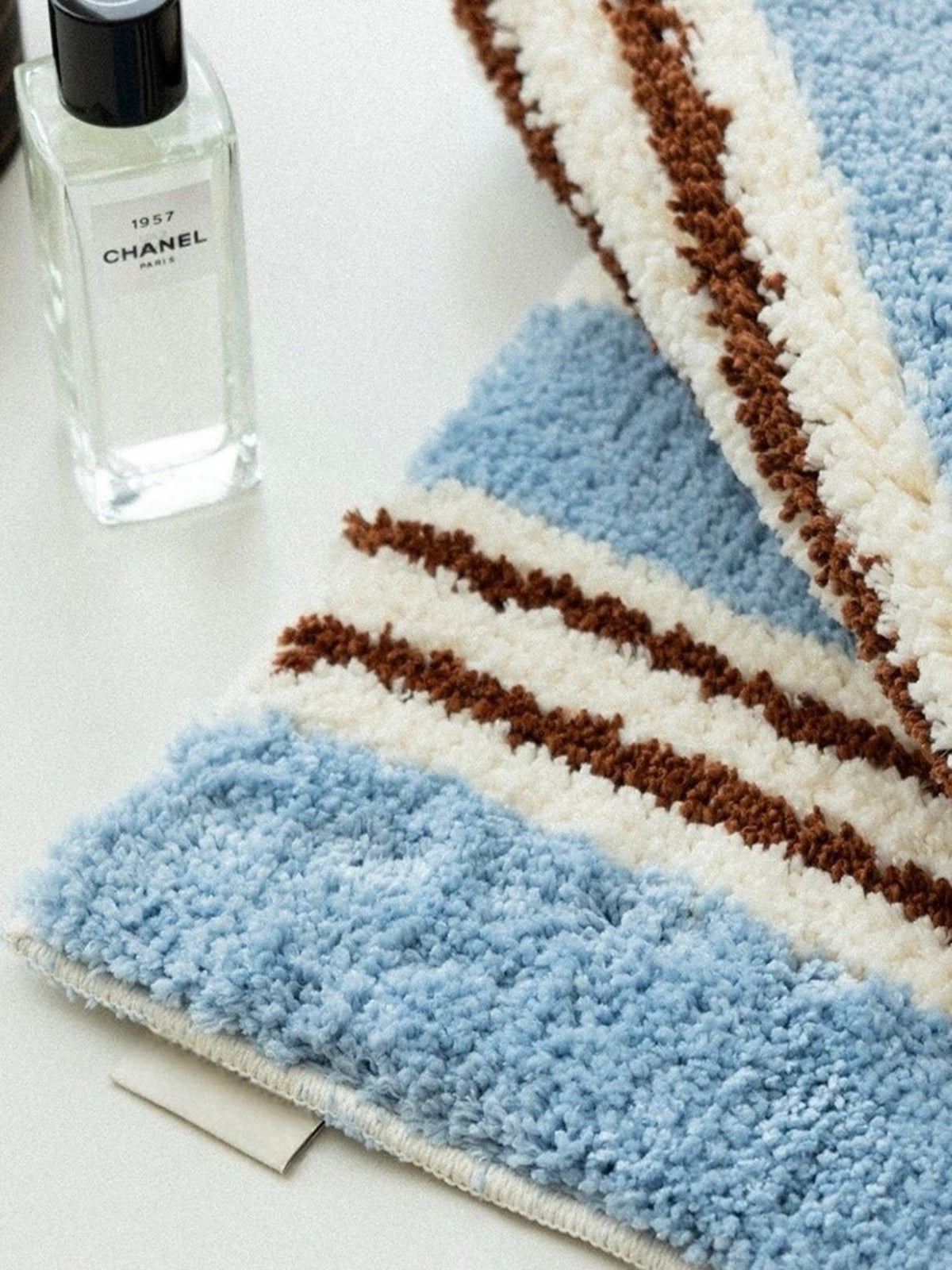 Ultra Soft Retro Blue Stripe Bath Rug - Coastal Striped Bathroom Decor, Beach House Bath Essentials
