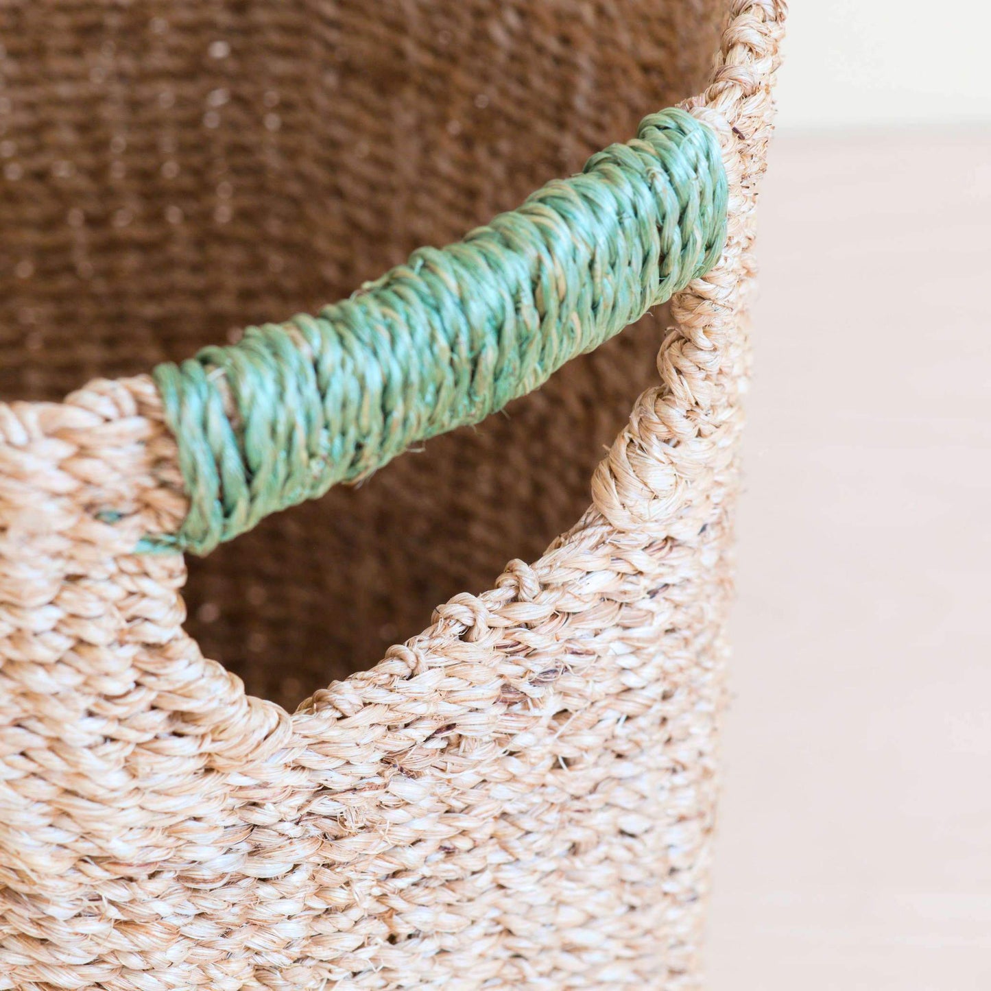 Natural Octagon Basket with Sage Handle
