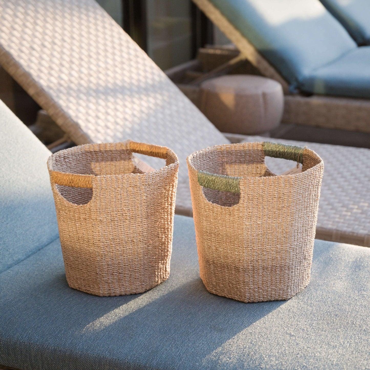 Natural Octagon Basket with Sage Handle