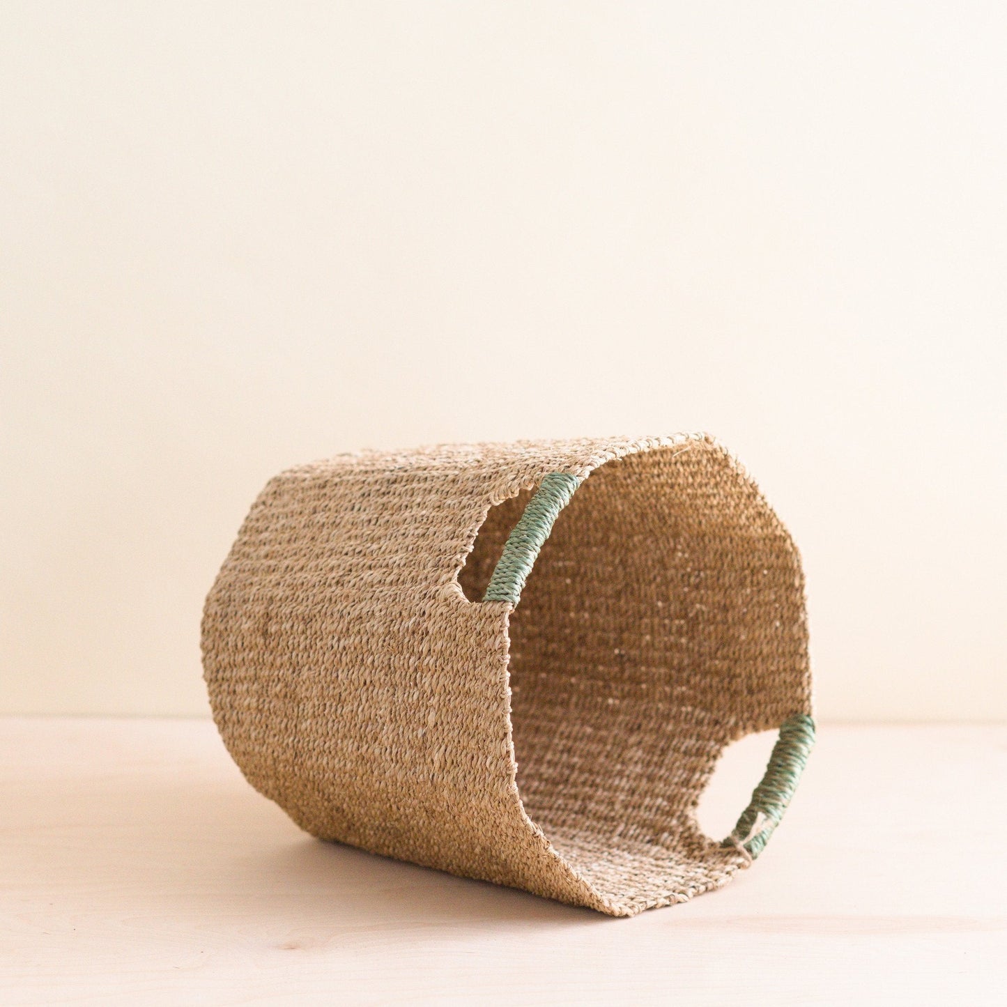 Natural Octagon Basket with Sage Handle
