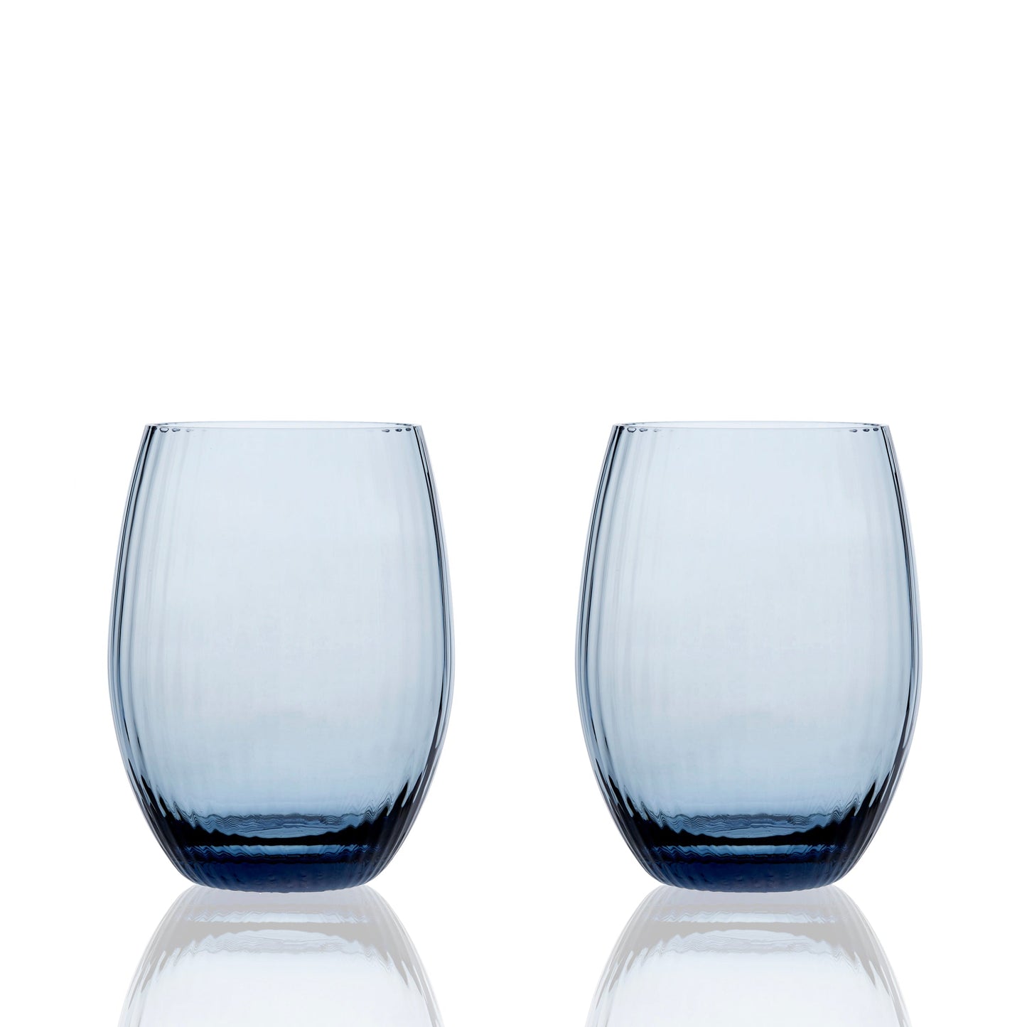 two blue tumbler glasses