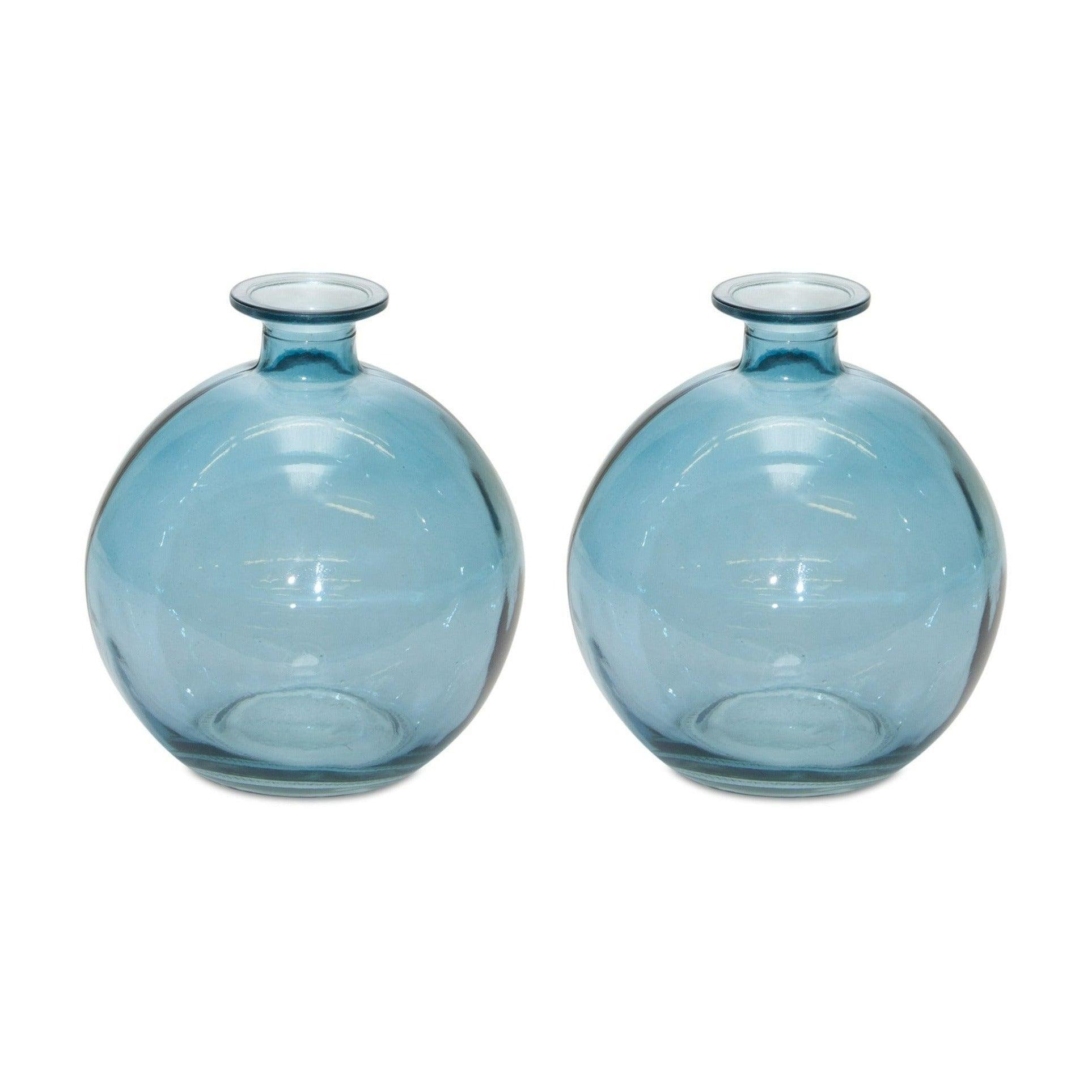 Two blue glass vases