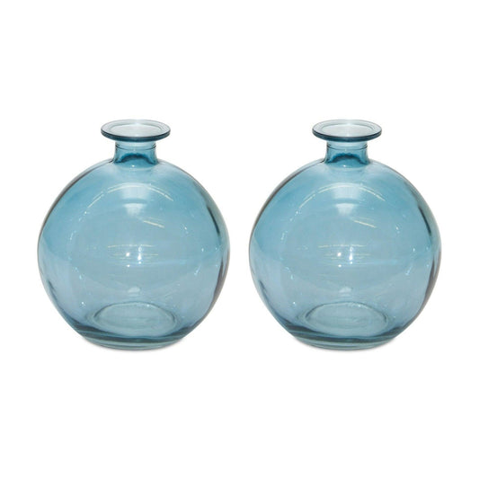 Two blue glass vases