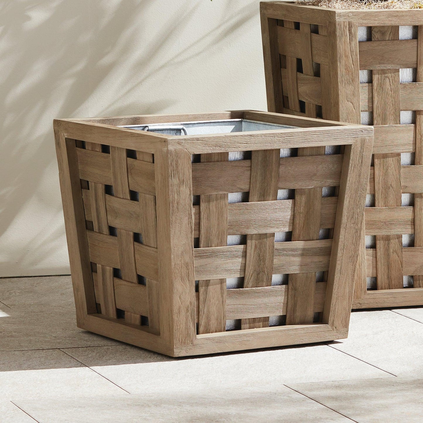 Two teak wood planters