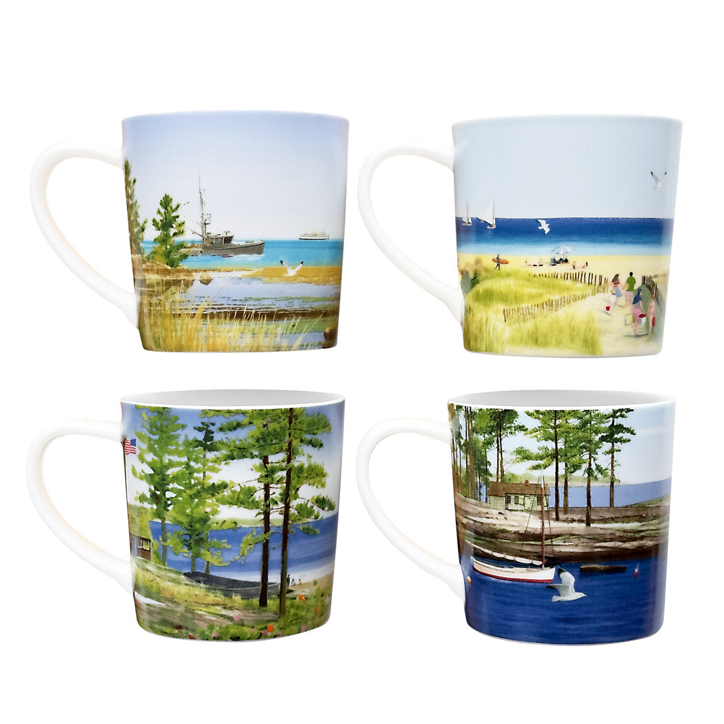 four coastal coffee mugs