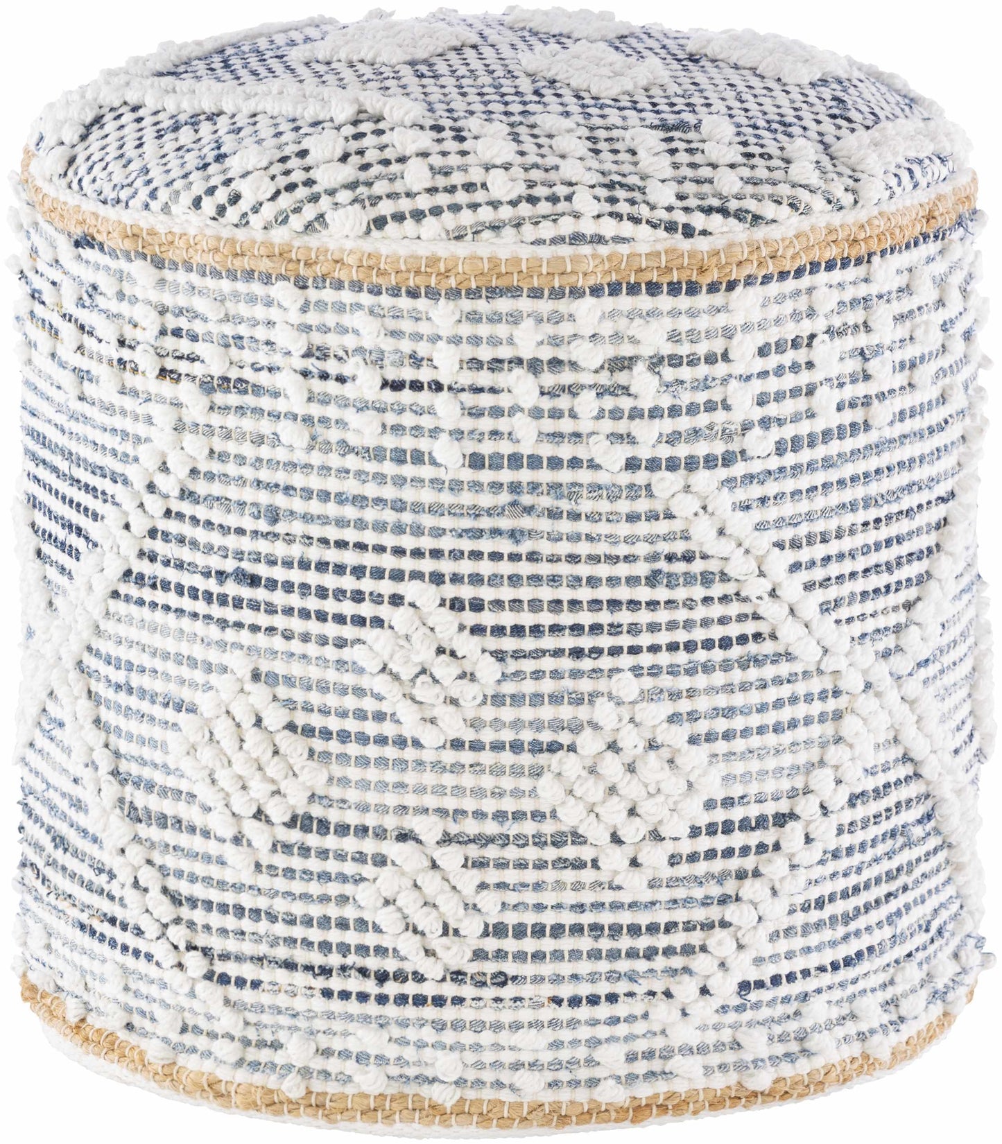 Blue and White Cylinder Pouf