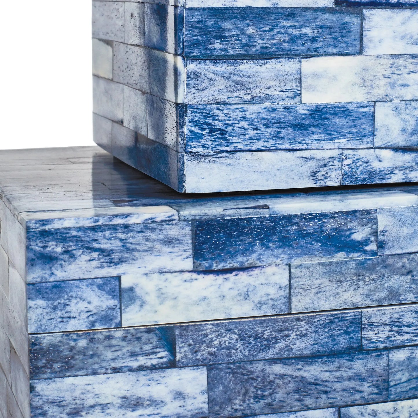 close up of blue decorative boxes
