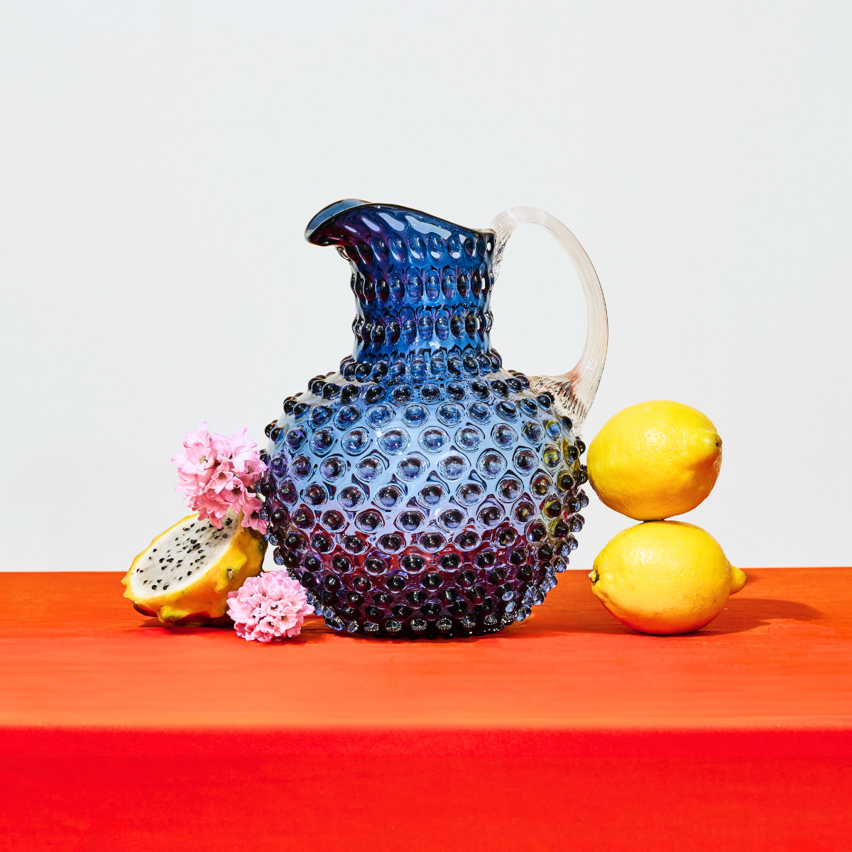 Hobnail Jug Large Atlantic Blue - Coastal Hand-Blown Bohemia Crystal Hobnail Pitcher, Beach House Entertaining