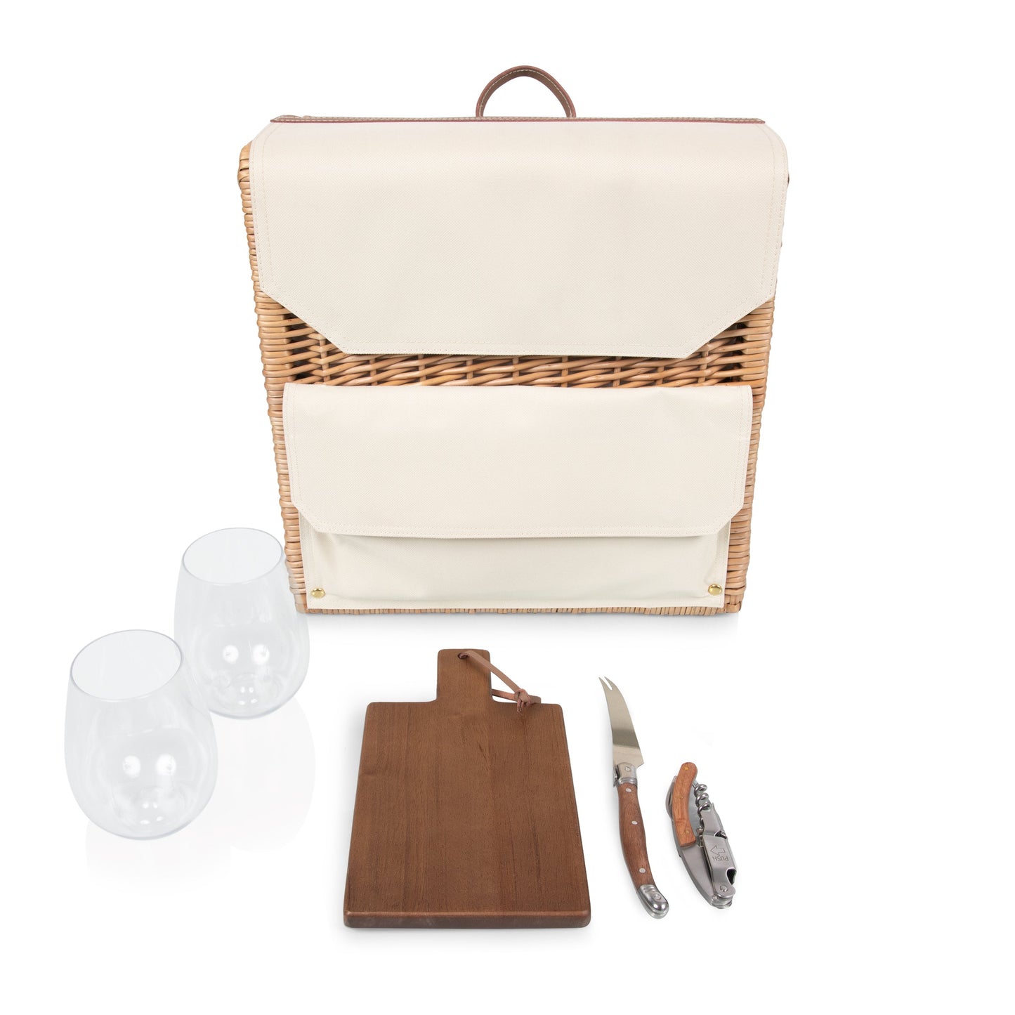 Corsica Grande 3-Bottle Wine & Cheese Basket Backpack - Coastal Picnic Tote, Beach House Entertaining Gift