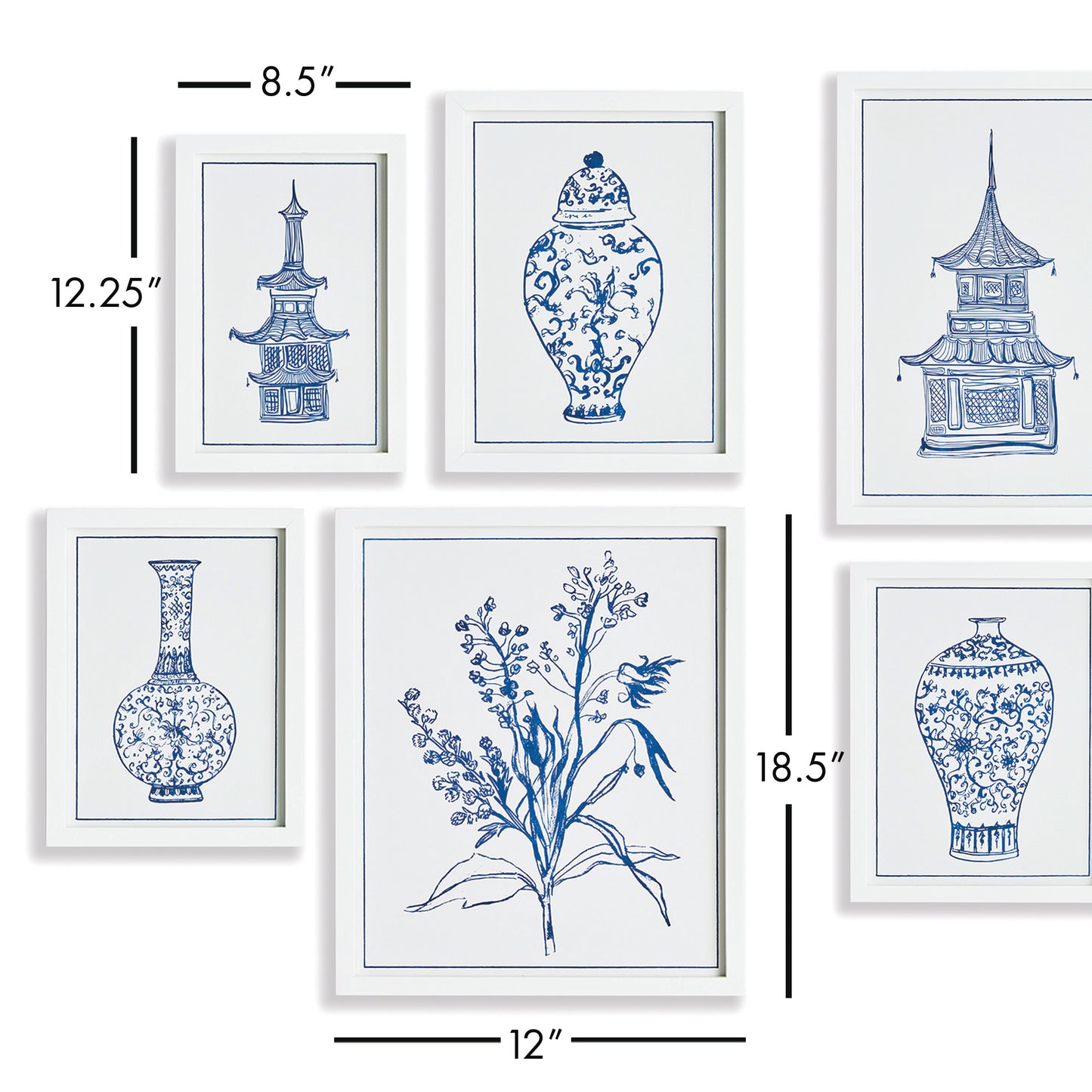 dimensions of blue and white art prints