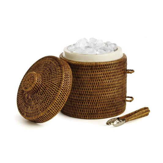 a wicker container with ice in it