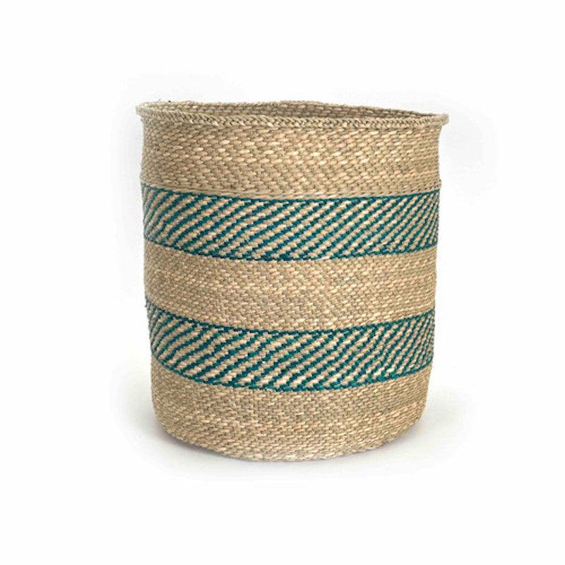 a basket with a blue stripe on it