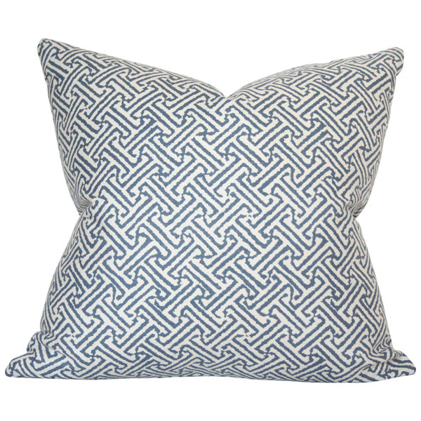 Square Java Java Navy linen-cotton pillow cover styled with a pinched center on a white background