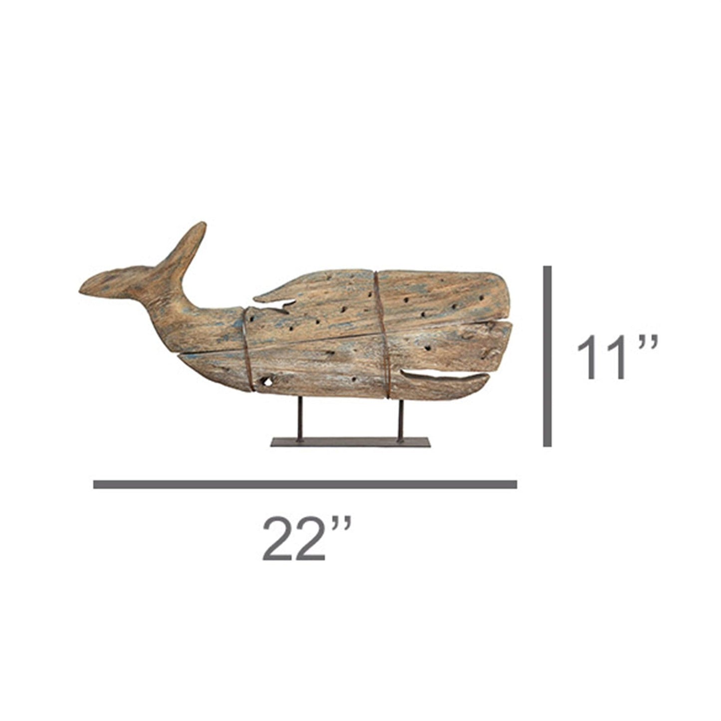 Wooden whale on metal stand