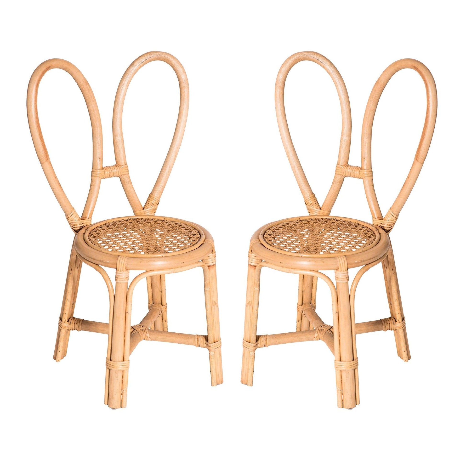two rattan kids chairs