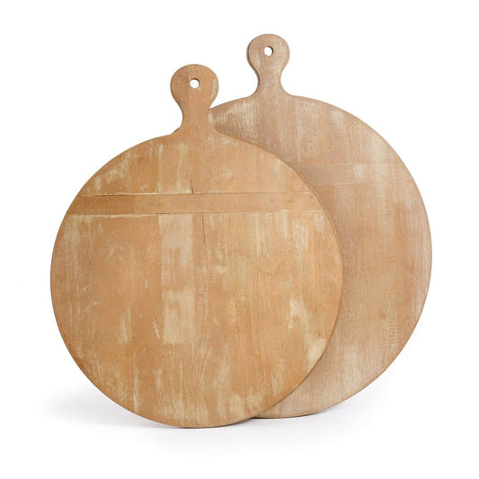 two round wood cutting boards