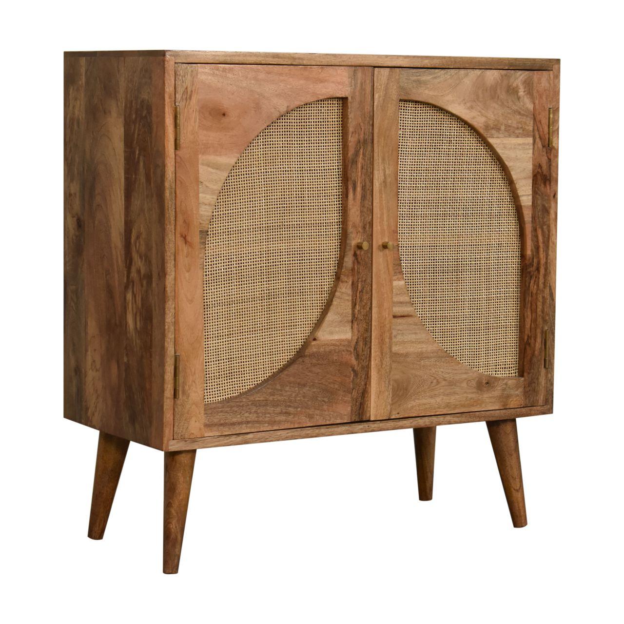 a wooden cabinet with two doors and two legs