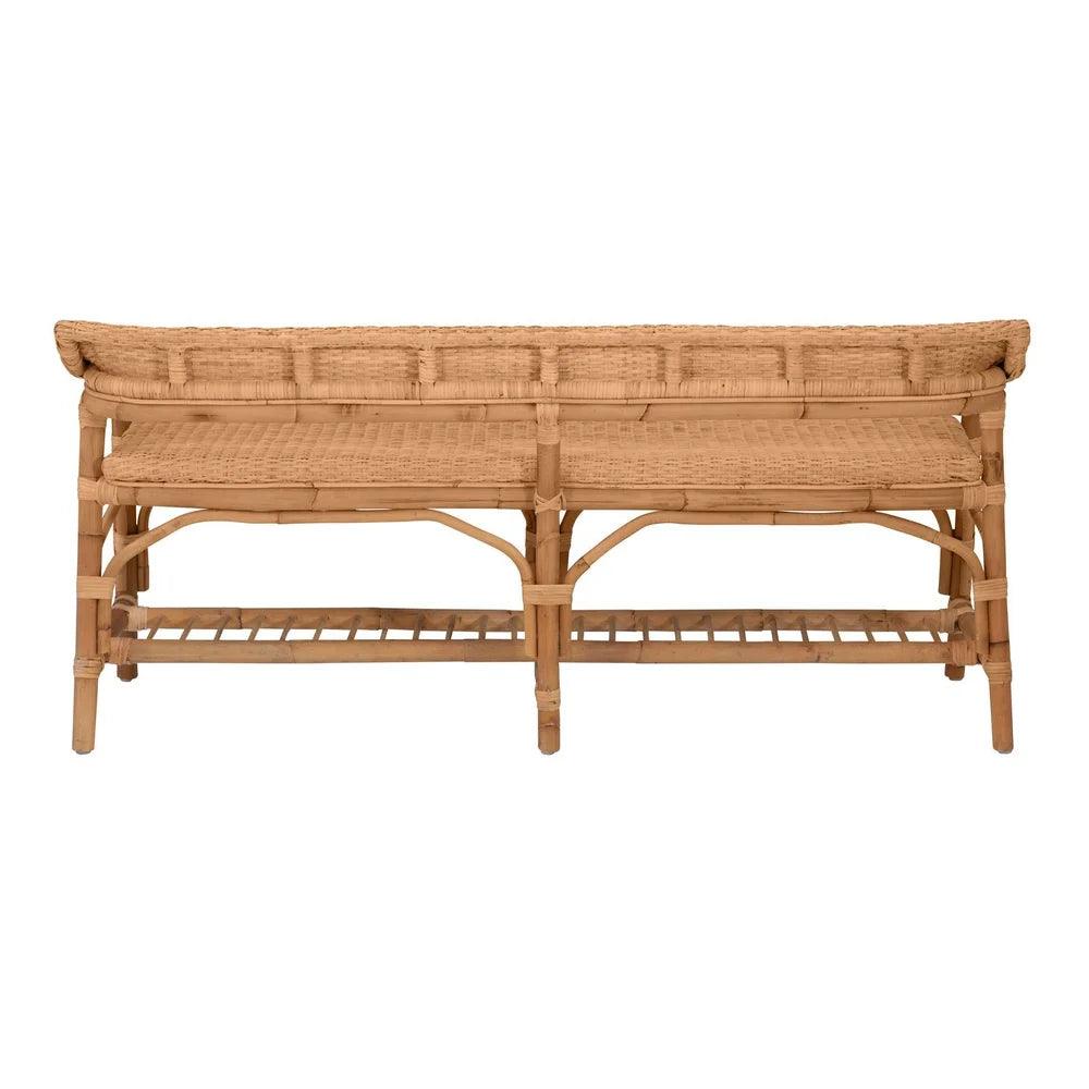 a bench made of wood and wicker on a white background