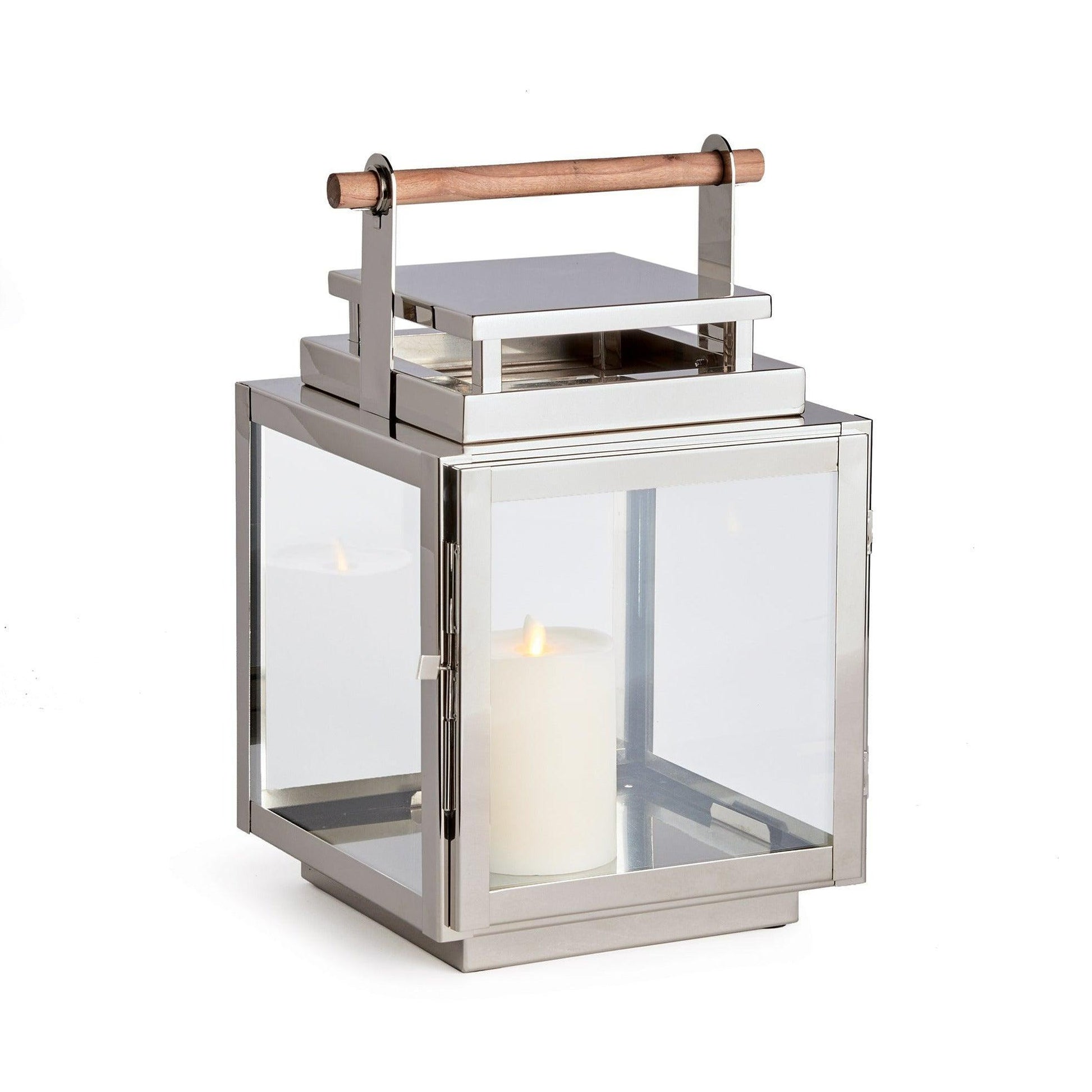 Silver lantern with wood handle