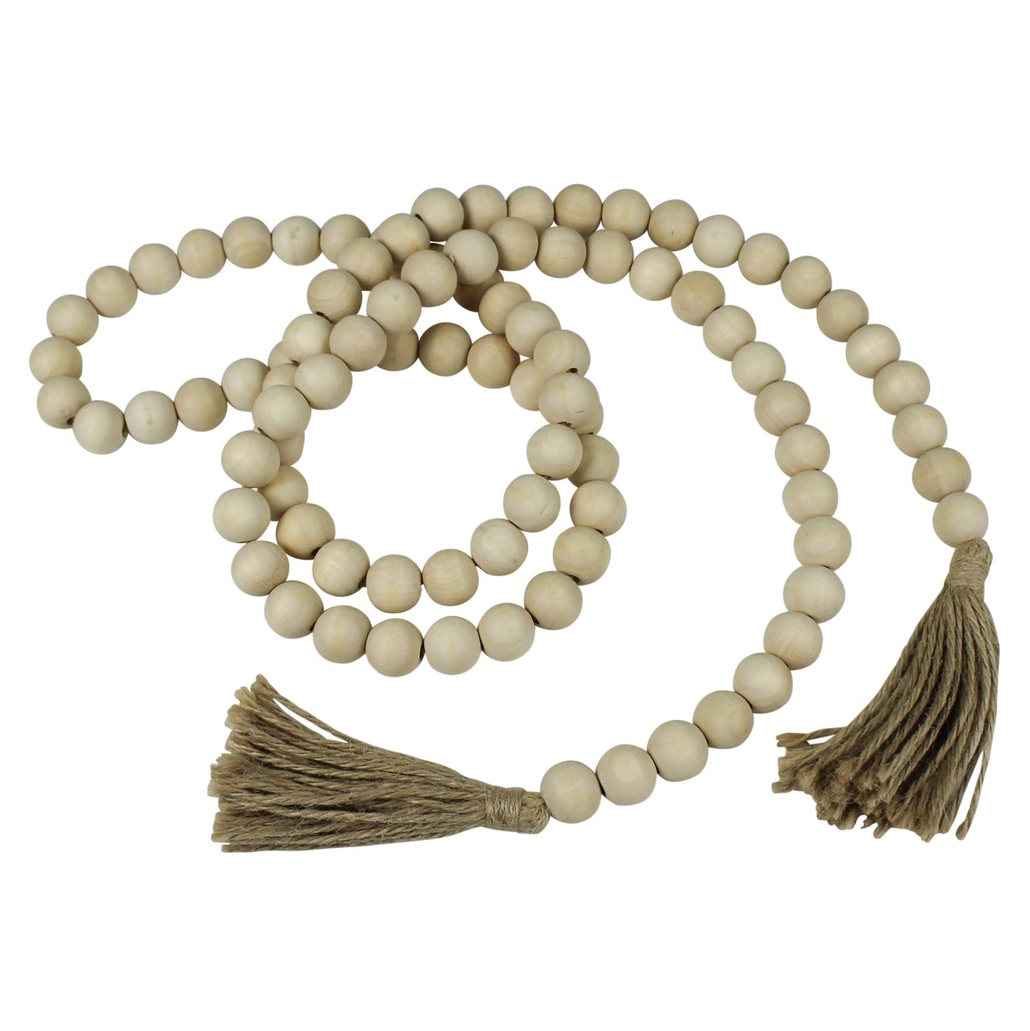 Wood bead strand with tassels
