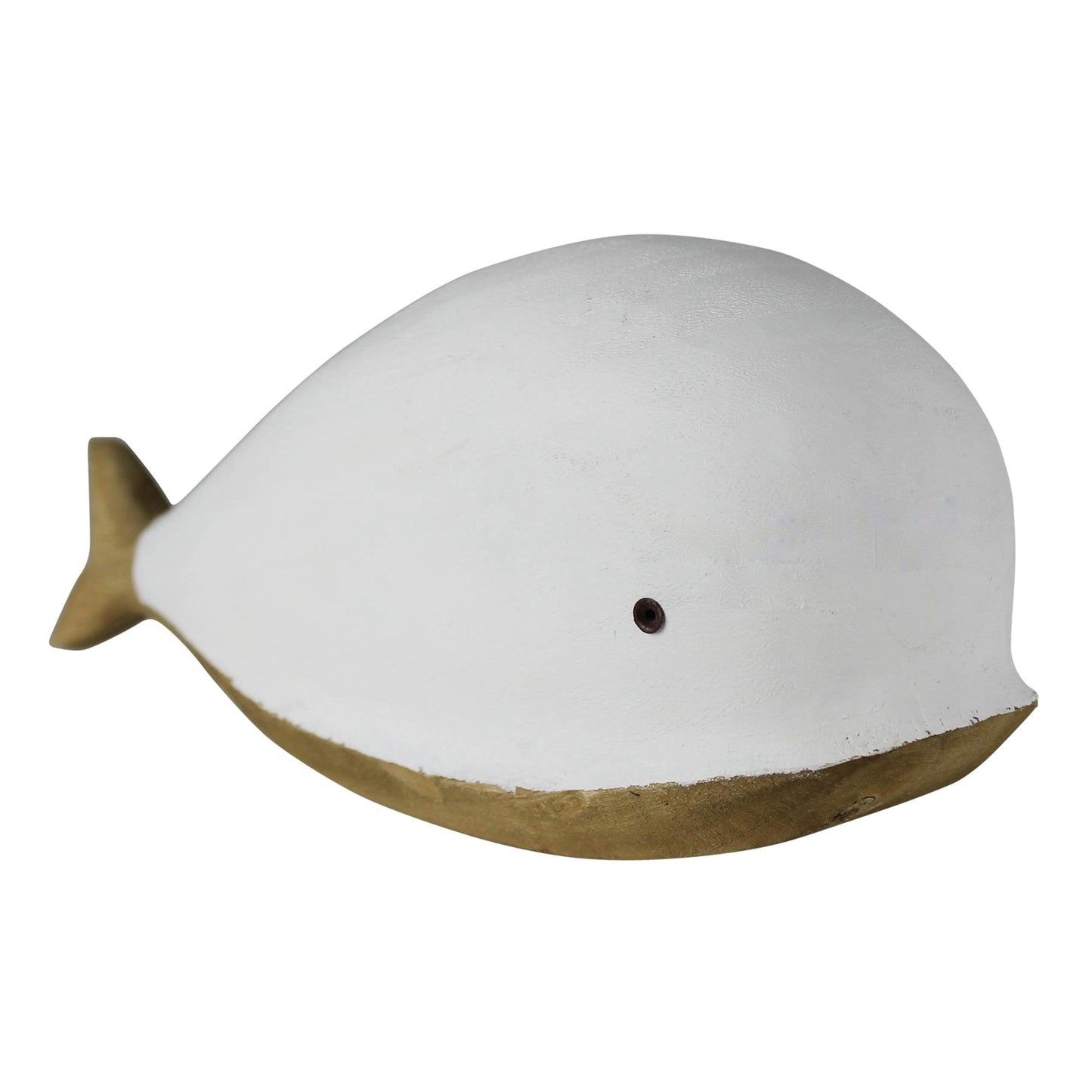 Wood whale sculpture painted white
