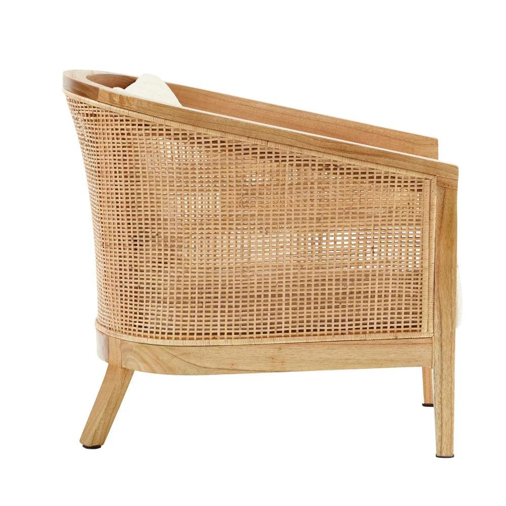 a close up of a chair with a wooden frame