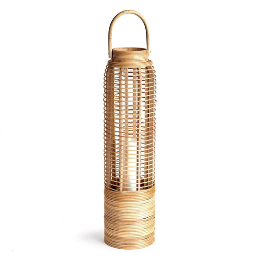 a bamboo lantern with a handle on a white background