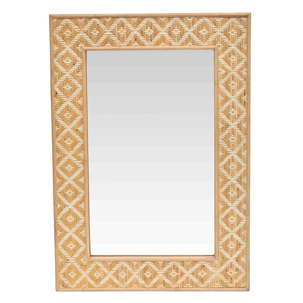 Rattan rectangle mirror