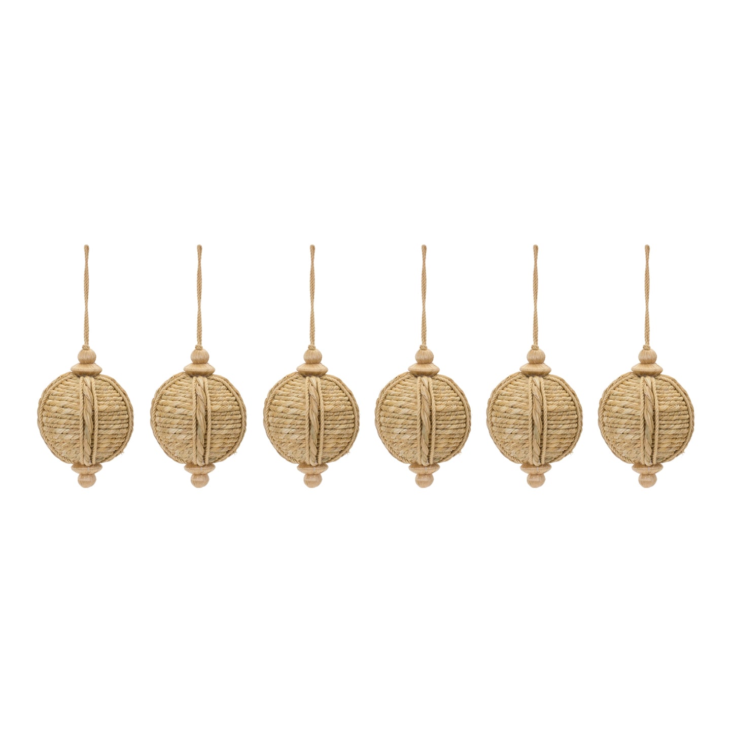 set of six jute christmas tree ornaments