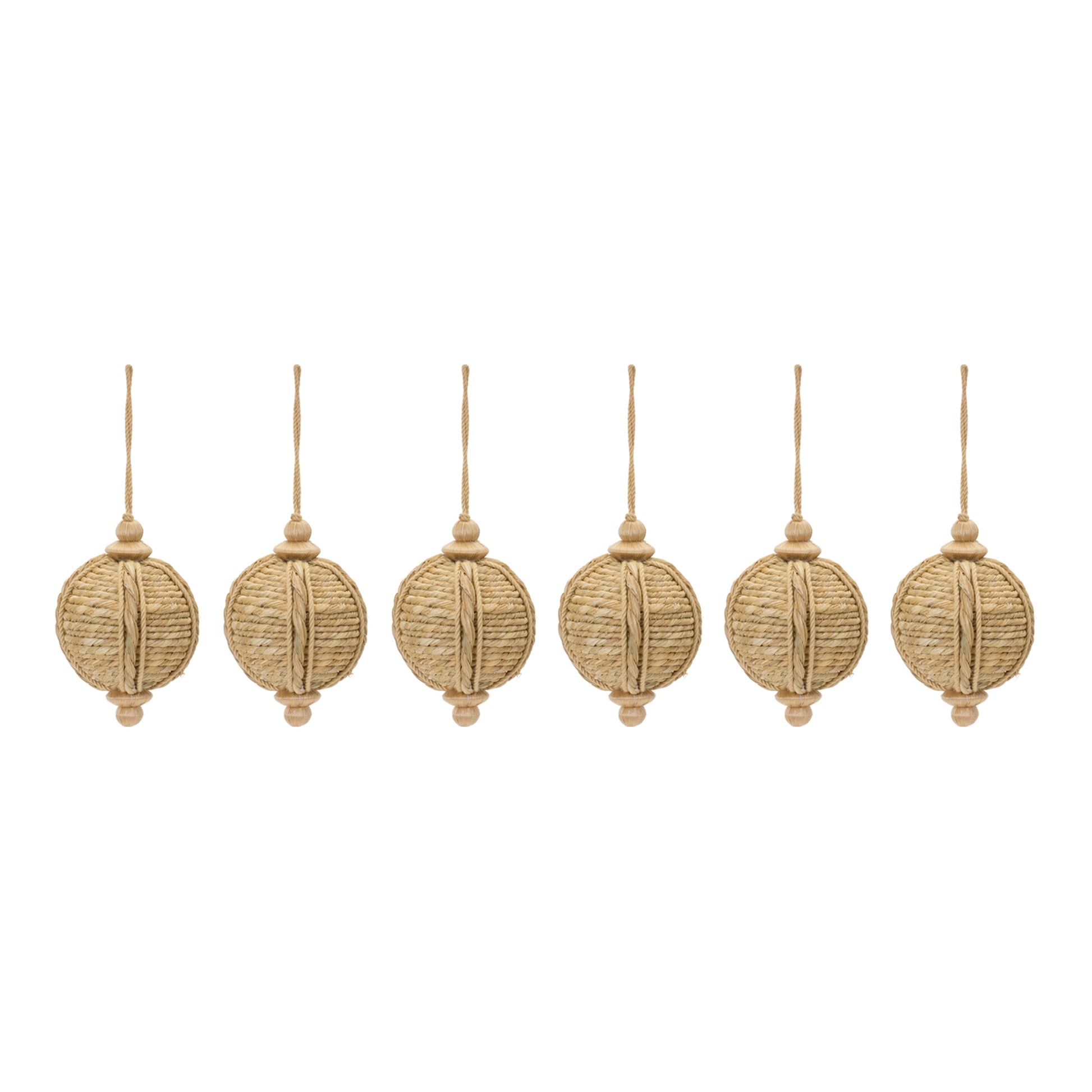 set of six jute christmas tree ornaments