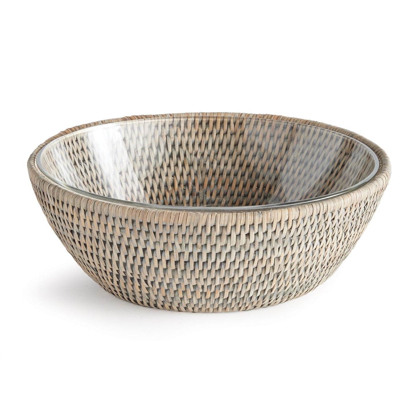 whitewash rattan serving bowl with plastic insert