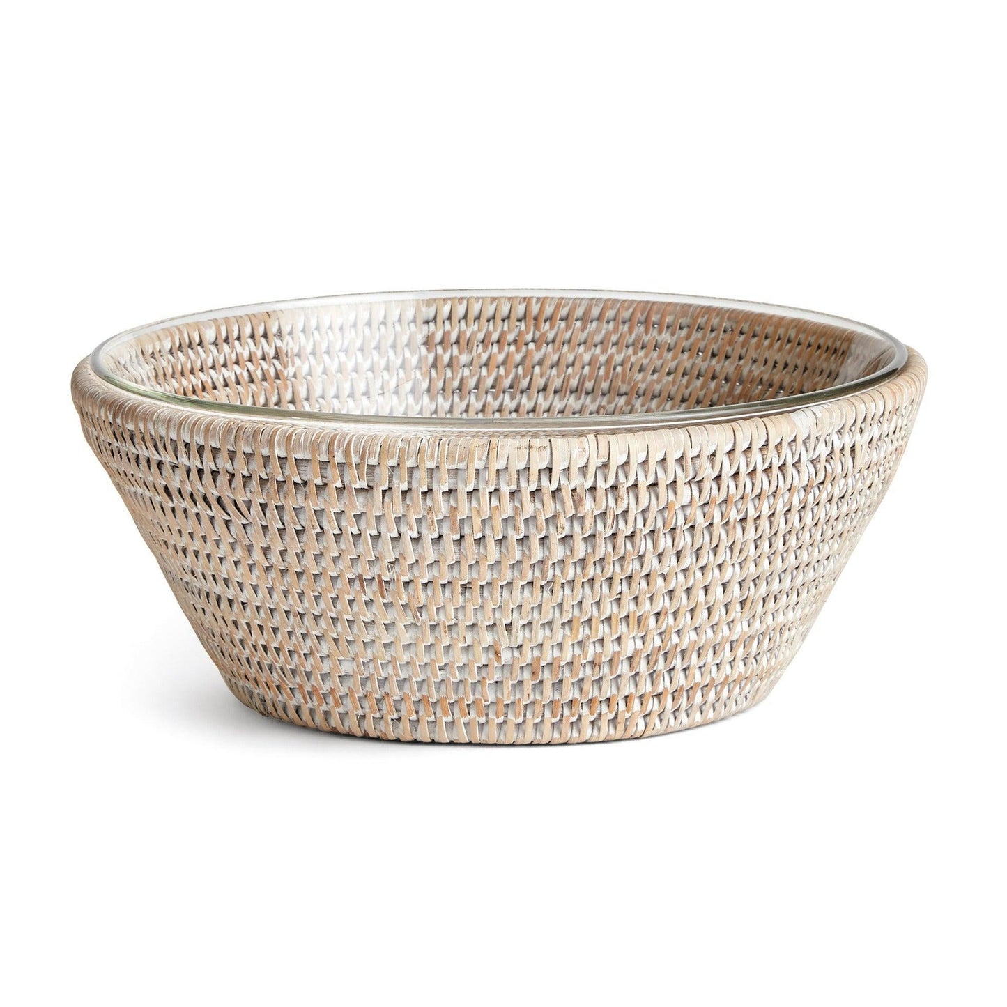 light rattan serving bowl with plastic insert
