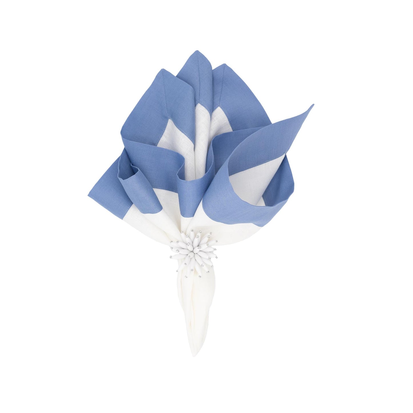 Sky Linen Napkins with Blue Double-Sided Borders, Set of 4